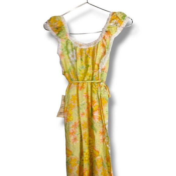 Vtg Ameritex Womens Nightgown Sz Small Maxi Yellow Print Elastic Waist Neck - Picture 7 of 10